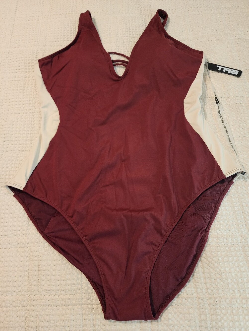 TA3 Dark Cherry/Oat Plungey Support Swimsuit 4X Reg/Long NWT $188 Corset Back